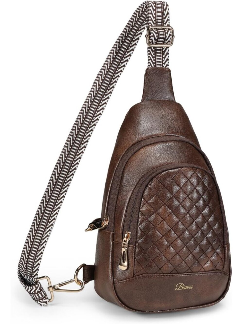 Women's Coffee Anti Theft Small Sling Zipper Lock Vegan Leather Crossbody Bag